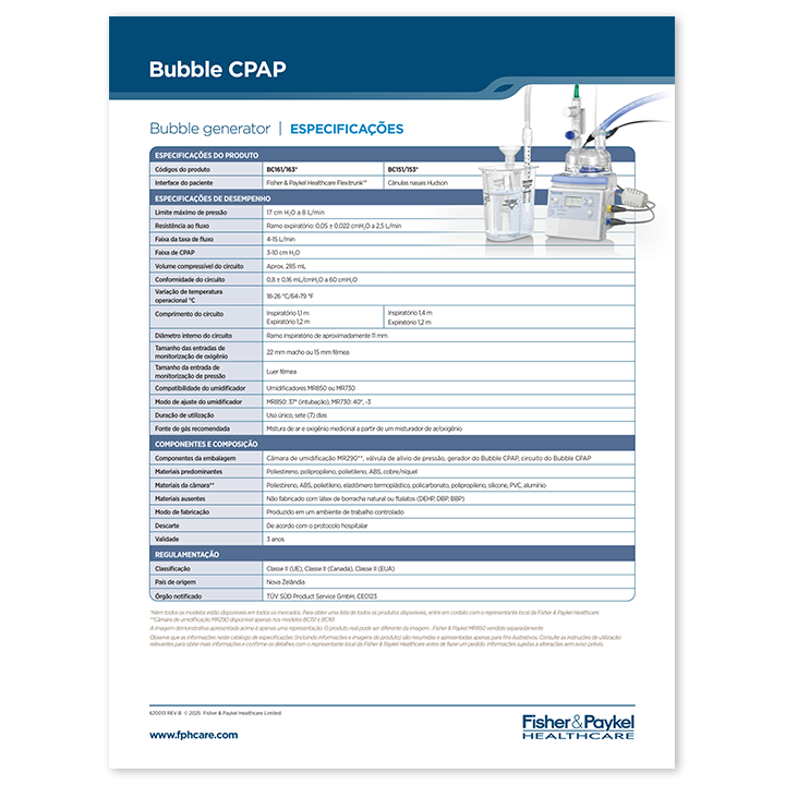 Miniatura do folheto de especificação do sistema Bubble CPAP