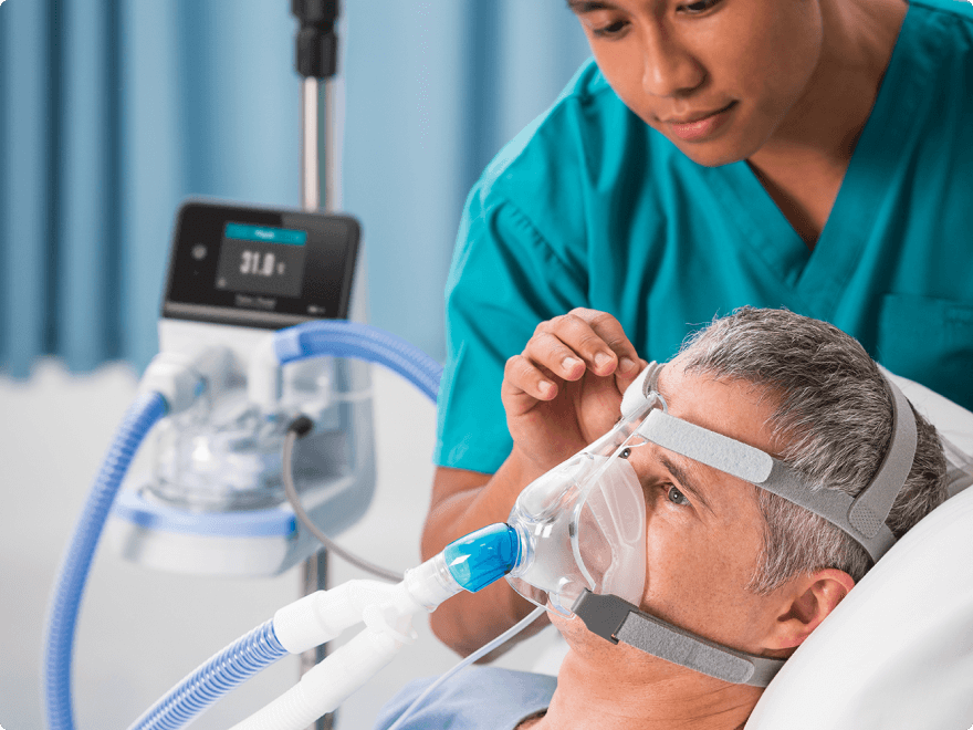 Patient using F&P 950 breathing circuits