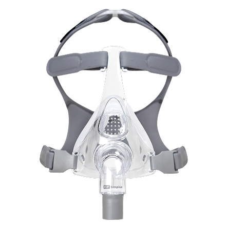 Product image of the F&P Simplus full-face over-the-nose mask with headgear