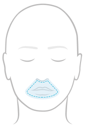 Line illustration of a face highlighting full-face under-the-nose mask coverage around the mouth and nose