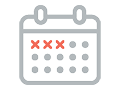Icône de calendrier avec trois dates marquées par des X rouges.