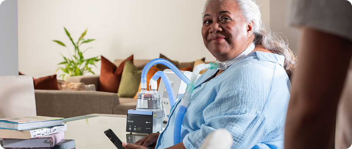 Adult patient has tracheostomy attached to F&P my820 humidifier
