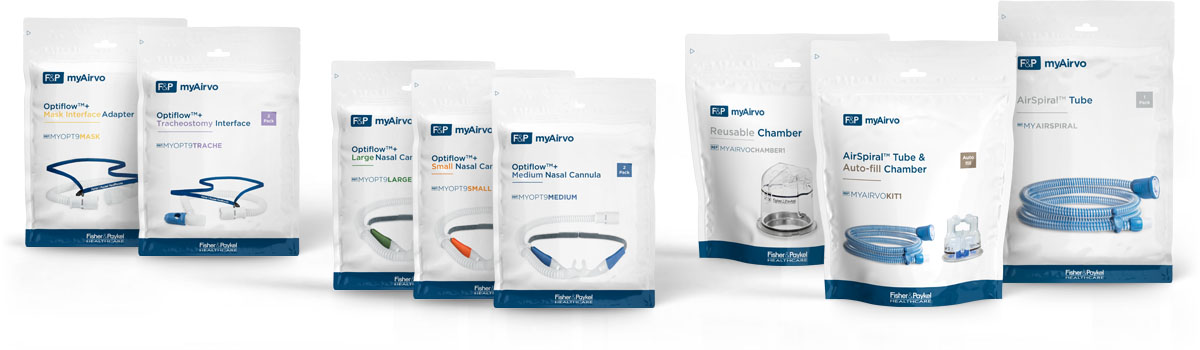 A range of F&P patient interfaces and consumables compatible with myAirvo 3