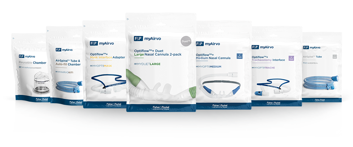 A range of F&P patient interfaces and consumables compatible with myAirvo 3