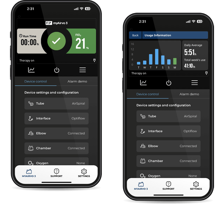 The F&P myAirvo 3 App is a tool for healthcare professionals learning how to use the myAirvo 3.