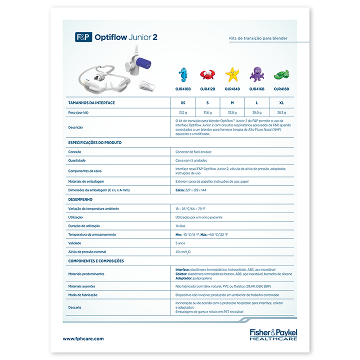Miniatura da folha de especificação do kit de blender Optiflow Junior 2 
