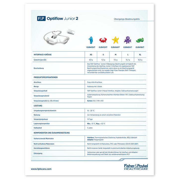 Miniaturansicht „Optiflow Junior&nbsp;2 Übergangs-Beatmungskit&nbsp;– Spezifikationsblatt“