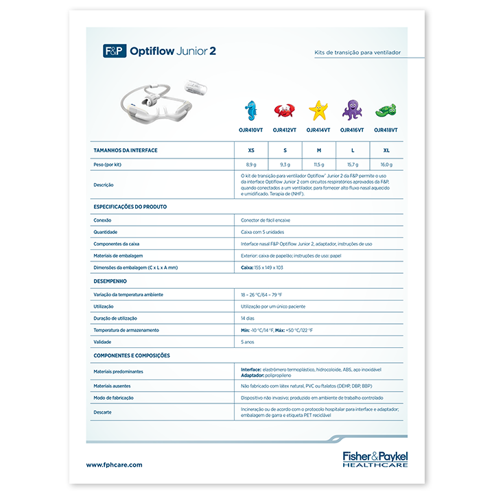 Miniatura do folheto de especificação do kit de transição do ventilador Optiflow Junior 2