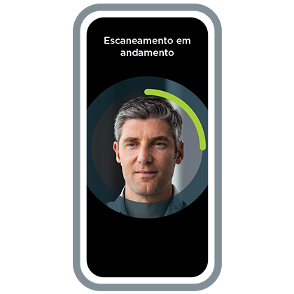 Celular exibindo um rosto sendo escaneado para ajuste de tamanho