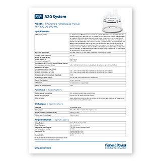 Fiche technique de la chambre d'humidification F&P MR325