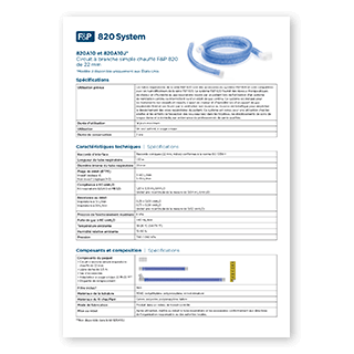 Fiche technique du tube respiratoire F&P 820A10