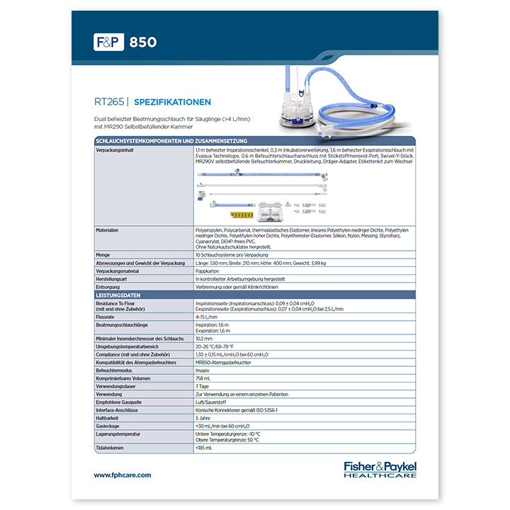 Miniaturansicht „RT265 Evaqua&nbsp;2 Schlauchsystem für Säuglinge&nbsp;– Spezifikationsblatt“