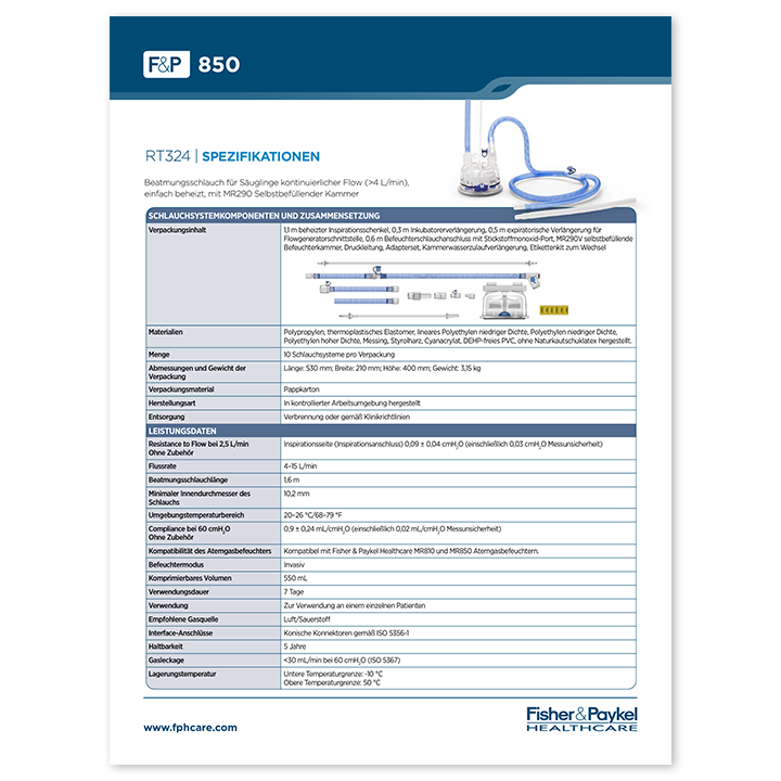 Miniaturansicht „Schlauchsystem für Säuglinge RT324&nbsp;– Spezifikationsblatt“